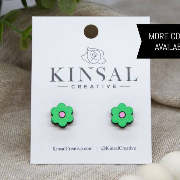 Boho Flower Wood Stud Earrings for wholesale by Kinsal Creative