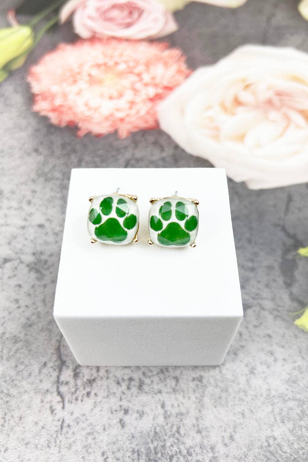 JHP Collection - Wholesale Stud/Post Earrings - DOG PAW PRINT CUSHION CUT EPOXY STUD EARRING25