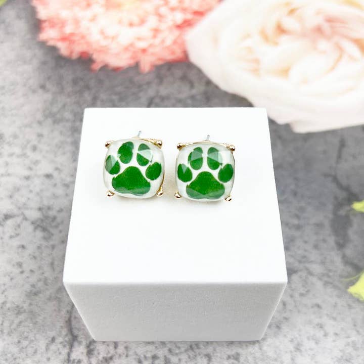 JHP Collection - Wholesale Stud/Post Earrings - DOG PAW PRINT CUSHION CUT EPOXY STUD EARRING25