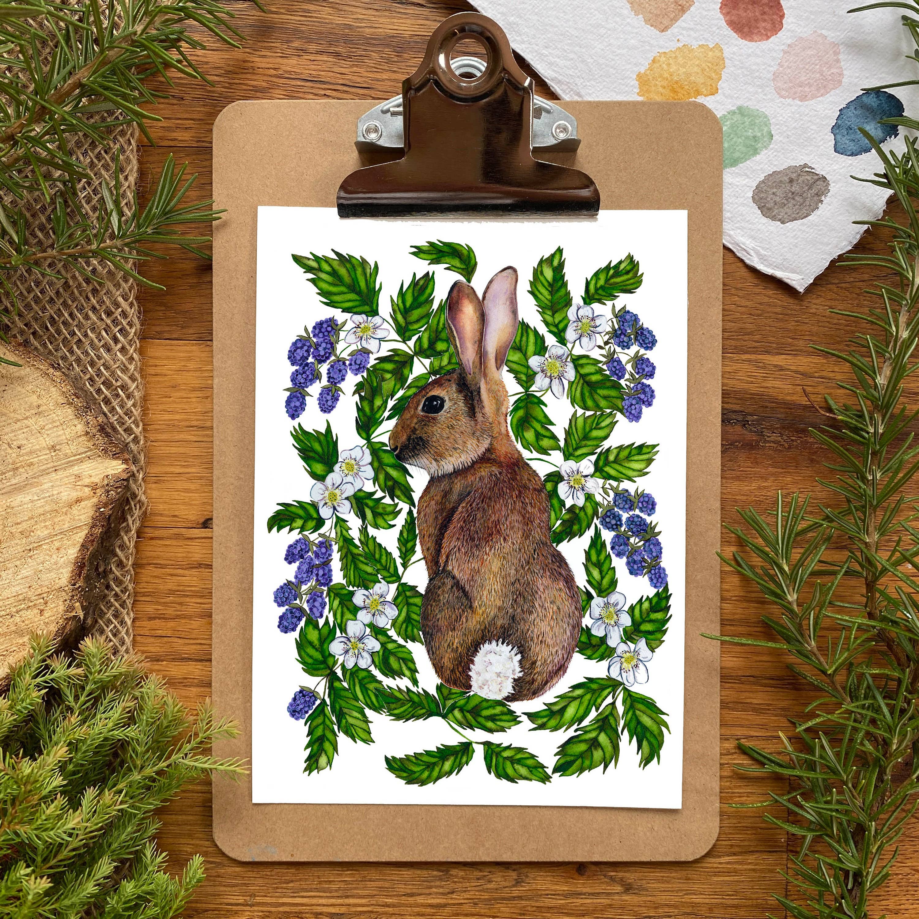 Candace Fincher - Wholesale Art Print - Rabbit Wall Art With Bunny Tail, Blackberry Print4
