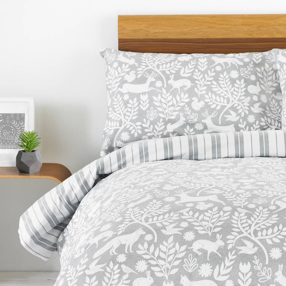 Skandi Woodland Brushed Cotton Duvet Cover Set Grey for wholesale on Faire1
