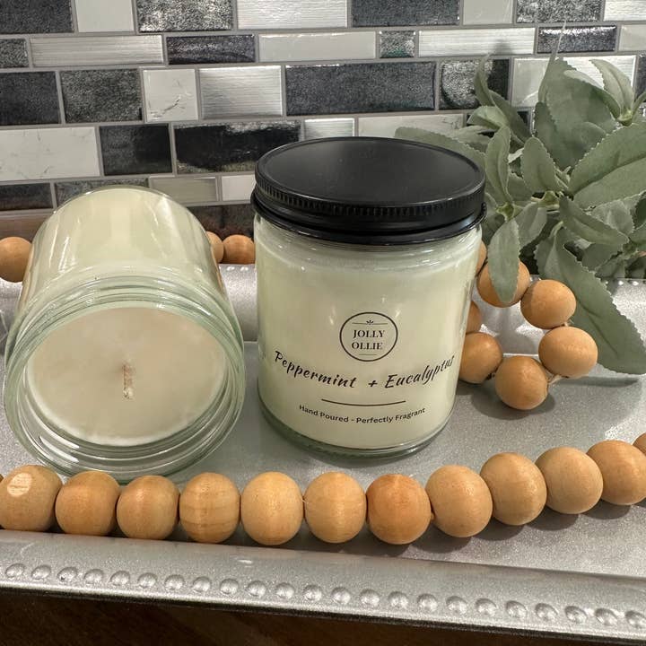 Peppermint + Eucalyptus for wholesale by Jolly Ollie Candle Co
