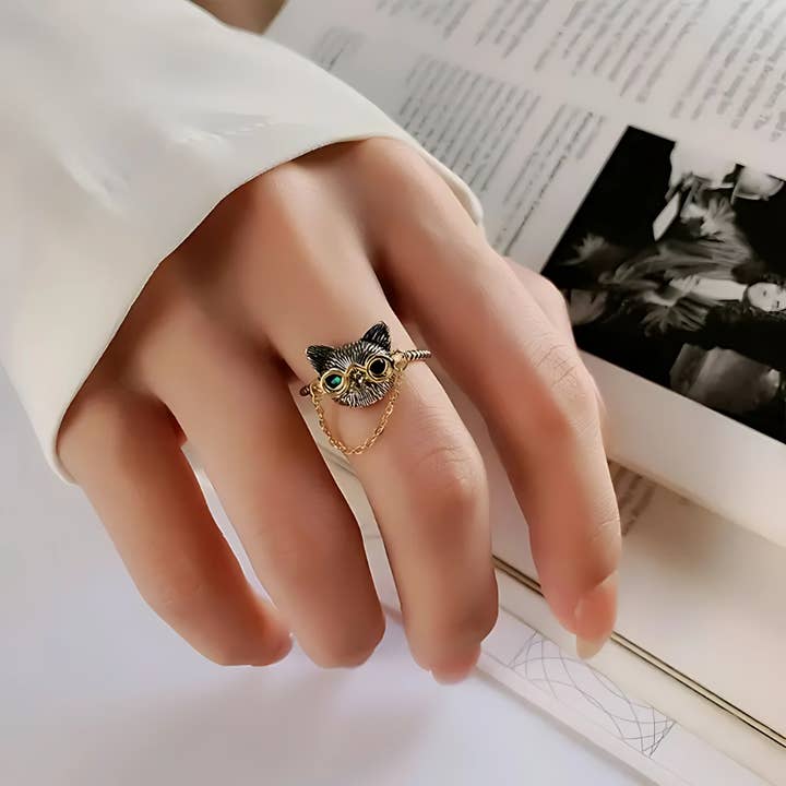 Ashlen - Wholesale Cocktail/Statement Ring - QUIRKY CAT GLASSES RING (ADJUSTABLE)2