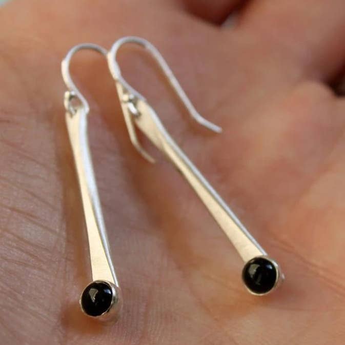 Onyx Thick Silver Stick Earrings for wholesale by Kitty Stoykovich Designs