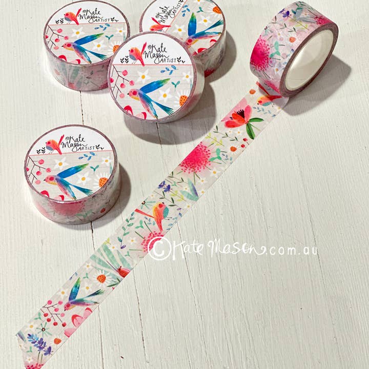 Spring Floral White WASHI TAPE for wholesale by Kate Mason Artist
