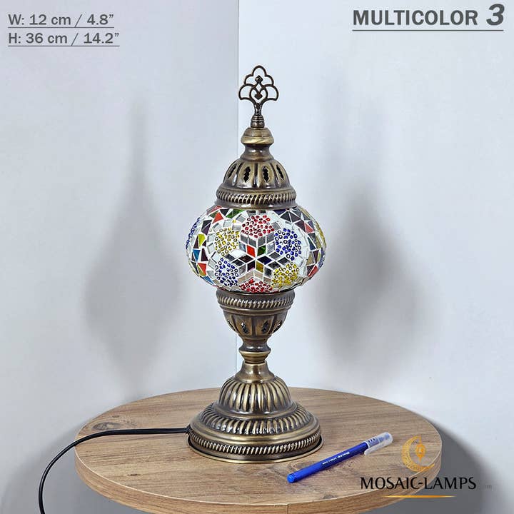 Mosaic Lamps - Wholesale Accent/desk lamp - 10+ Colors - Turkish Mosaic Medium Globe Table Lamp, Handmad21