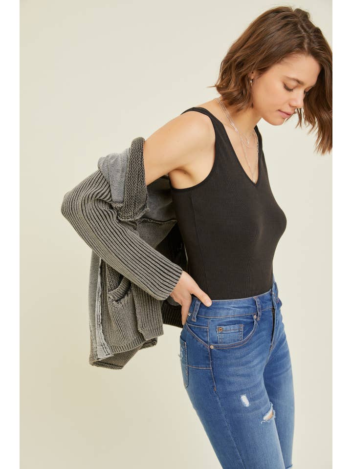 Heyson - Wholesale Cardigan - Women's - EO1075 WESTERN WASHED TERRY CARDIGAN WITH CABLE KNIT SWEATER