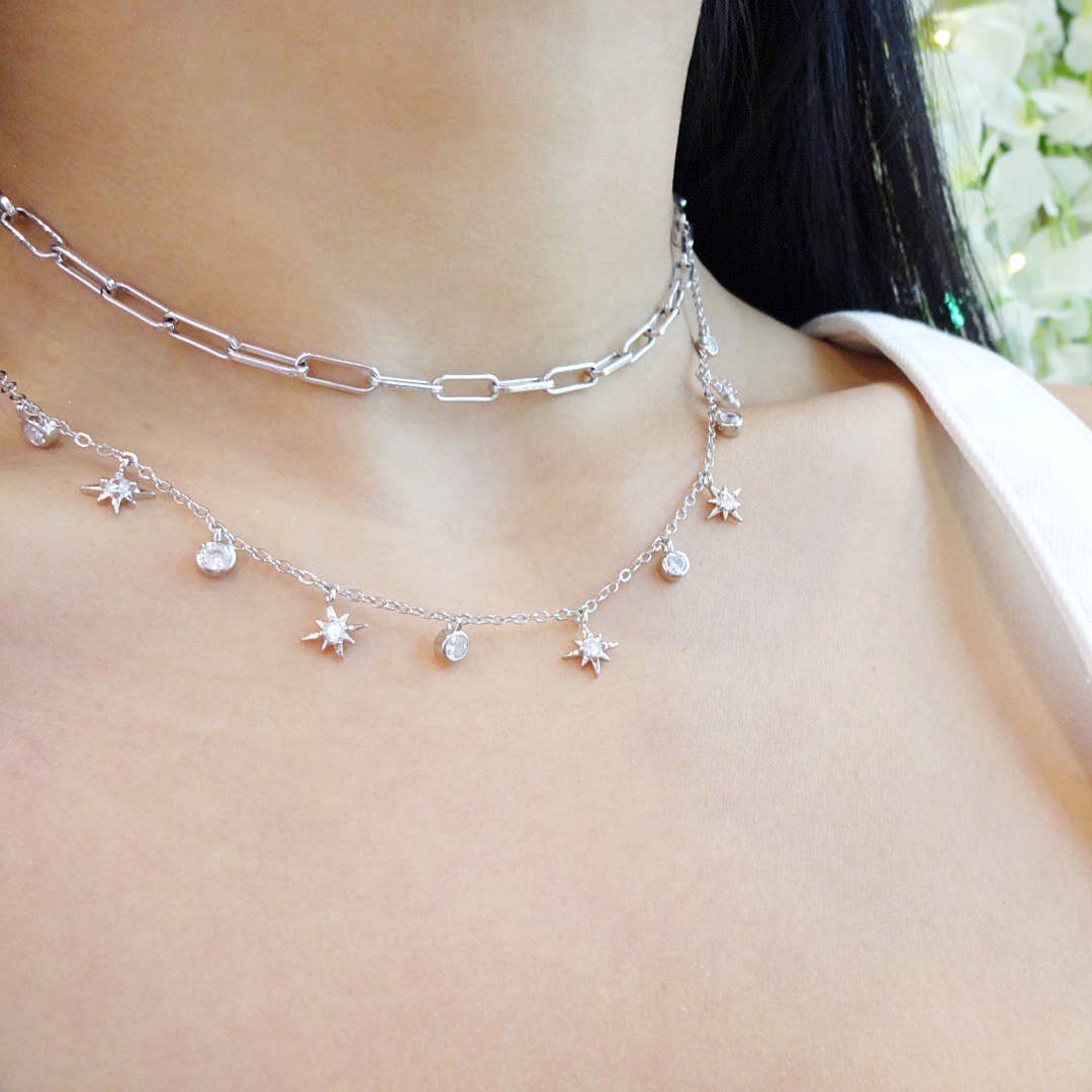Silver CZ Starburst Choker Necklace for wholesale on Faire3