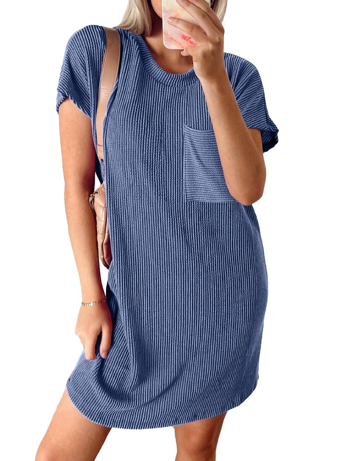 Lovesoft – Großhandel Kleid – Damen – Sommerliches lässiges T-Shirt-Kleid mit kurzen Ärmeln (mit Taschen)8