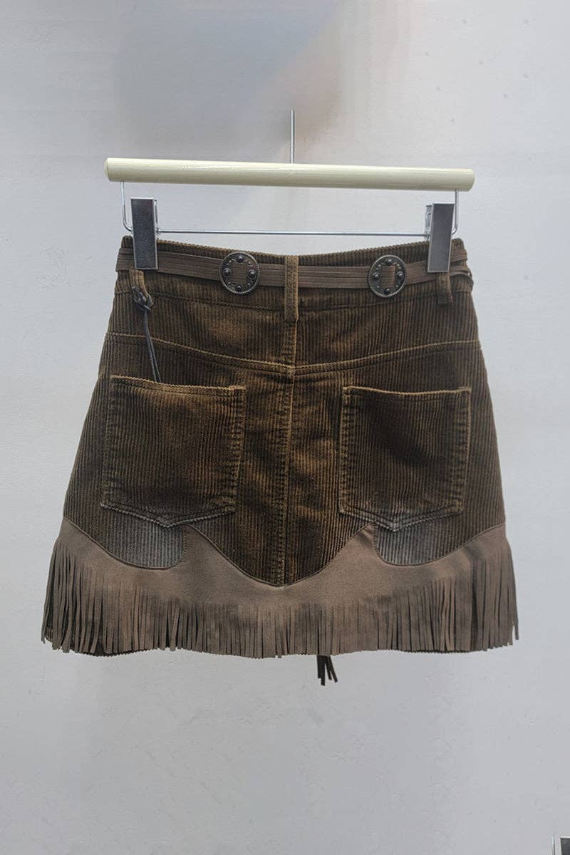 Mccolin - Wholesale Skirt - Women's - Fringe-Trim Mini Skirt with Pocket Detail3