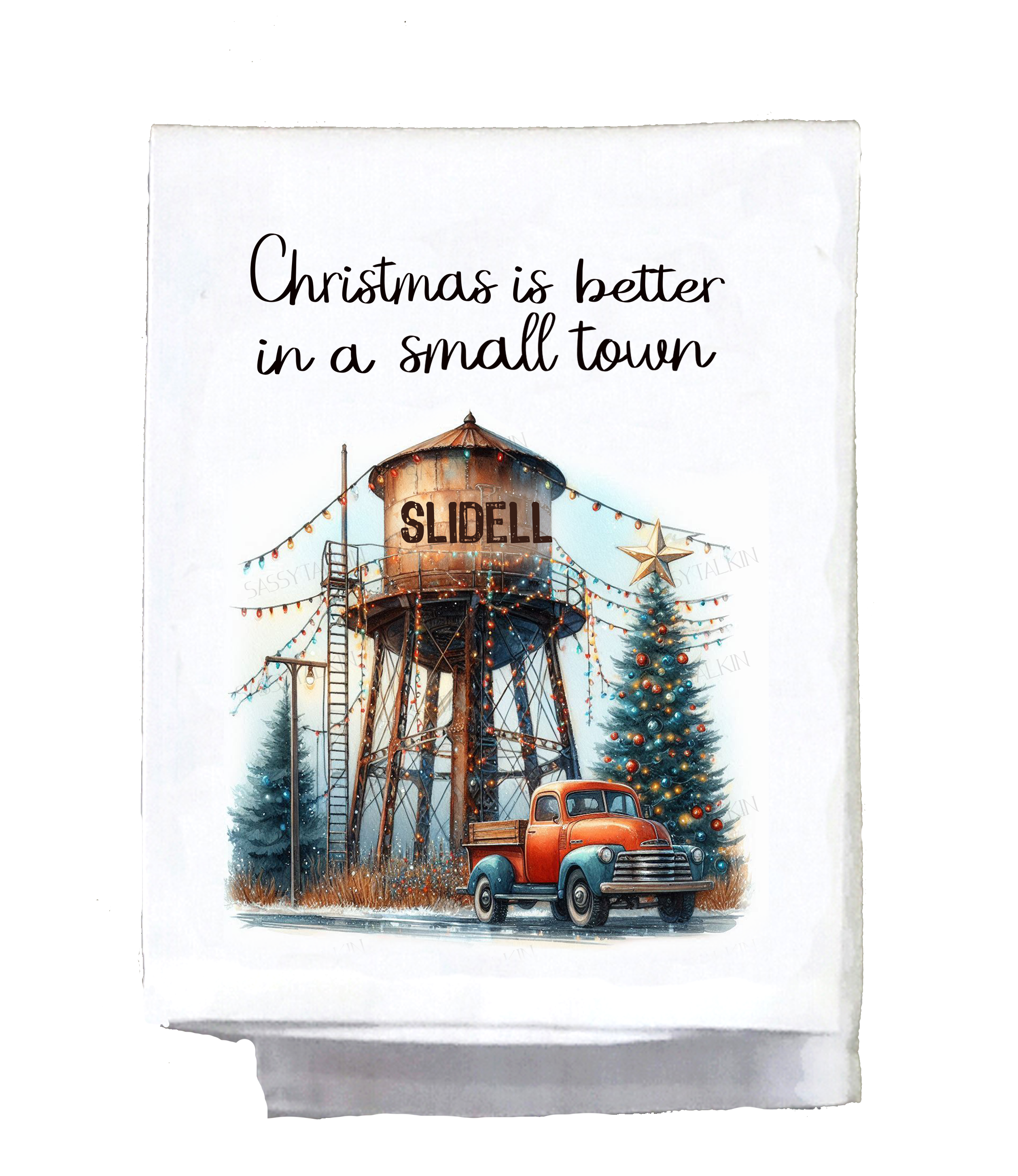 Sassy Talkin - Wholesale Dishcloth - Christmas, Dish towel, Christmas is better in a small town0