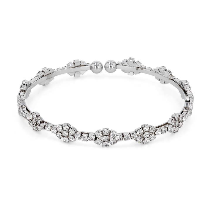 Bracelet Flex en métal argenté avec fleurs en cristal pour la vente par Luxe on Main LLC
