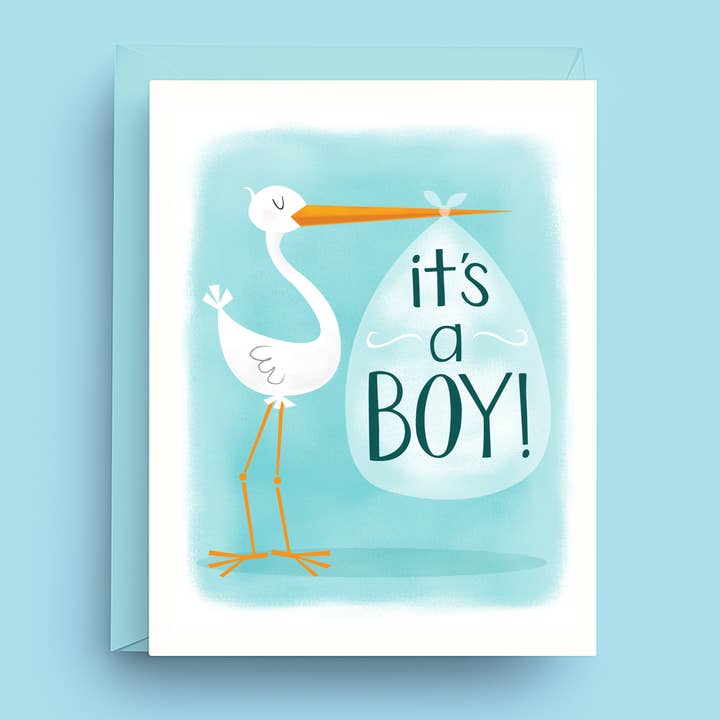 Det är en pojke-kort - Stork Baby Shower Hälsning för wholesale av Nicole Marie Paperie