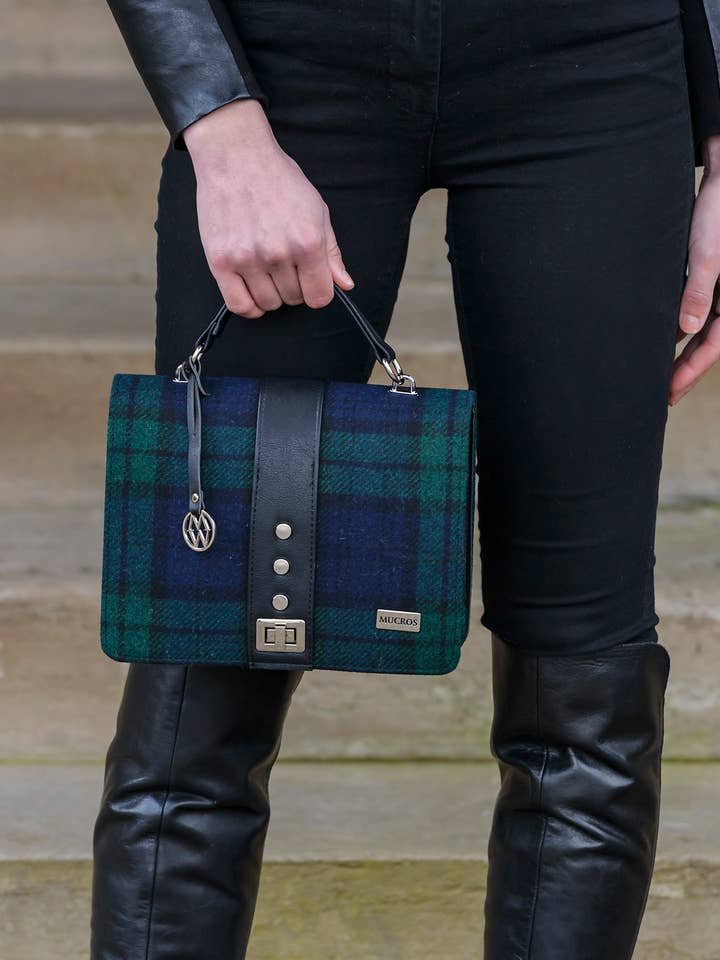 Damentasche Fiona 196-1 aus 100 % Wolle und Leder mit optionalem Schulterriemen für den Großhandel von Mucros Weavers