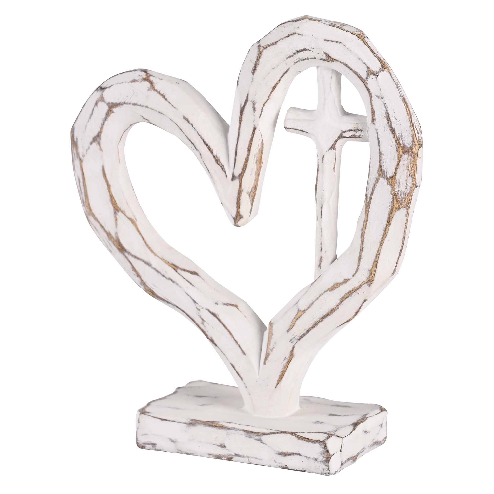 Magnolia - Wholesale Decorative Tabletop Object - Tabletop Heart With Cross White 6H1