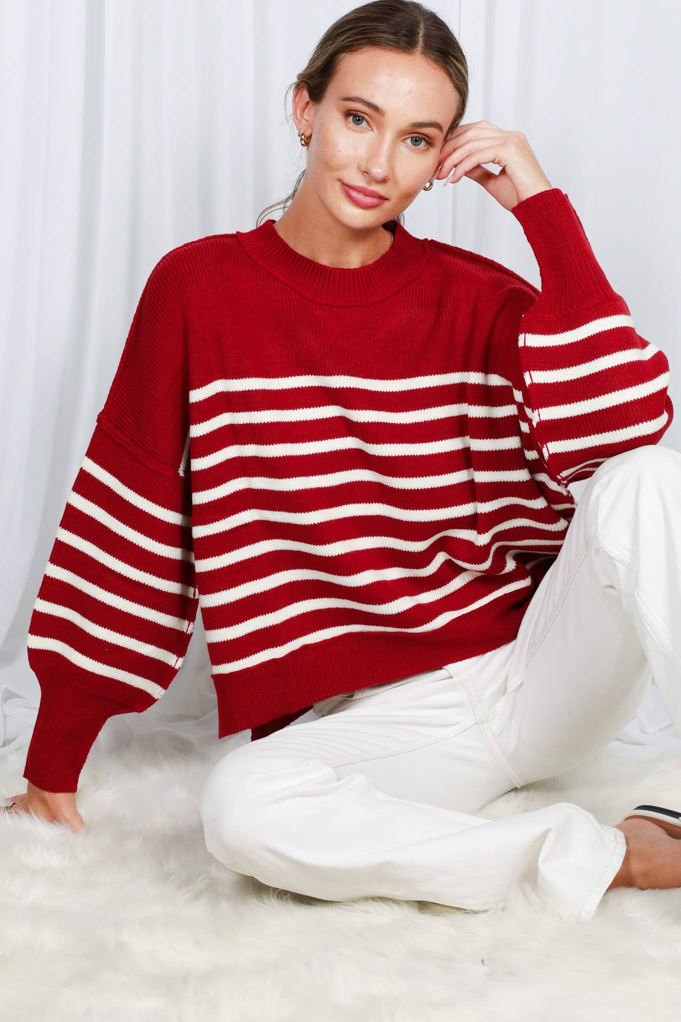 Vine & Love – wholesale Pullovertröja - Dam – Vine & Love randig tröja med balloonärm och rund hals23