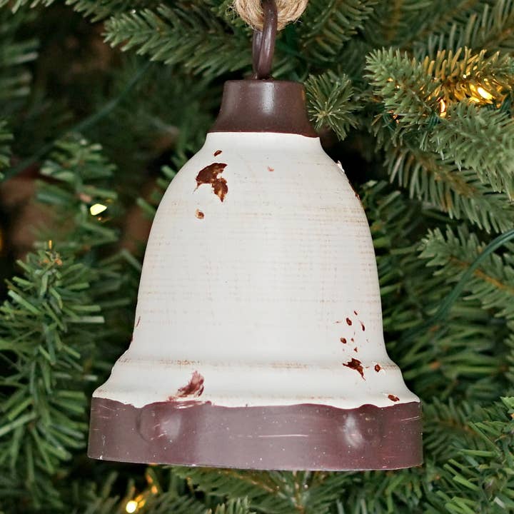 M10837- Distressed Jingle Bell Ornament-White 4"x5.5inch for wholesale by Impressive Enterprises, Inc.