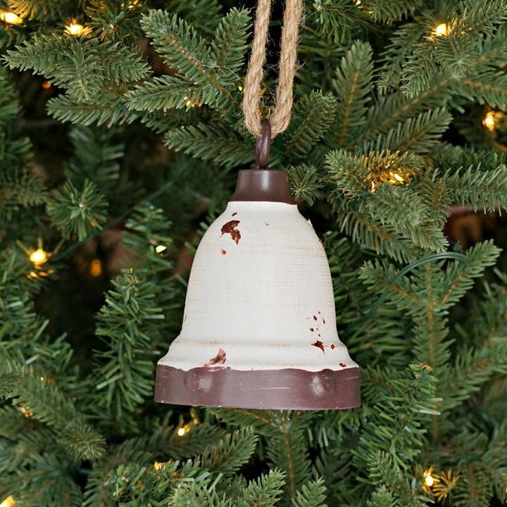 M10837-Distressed Jingle Bell Ornament-White for wholesale by Holiday Depot Inc.
