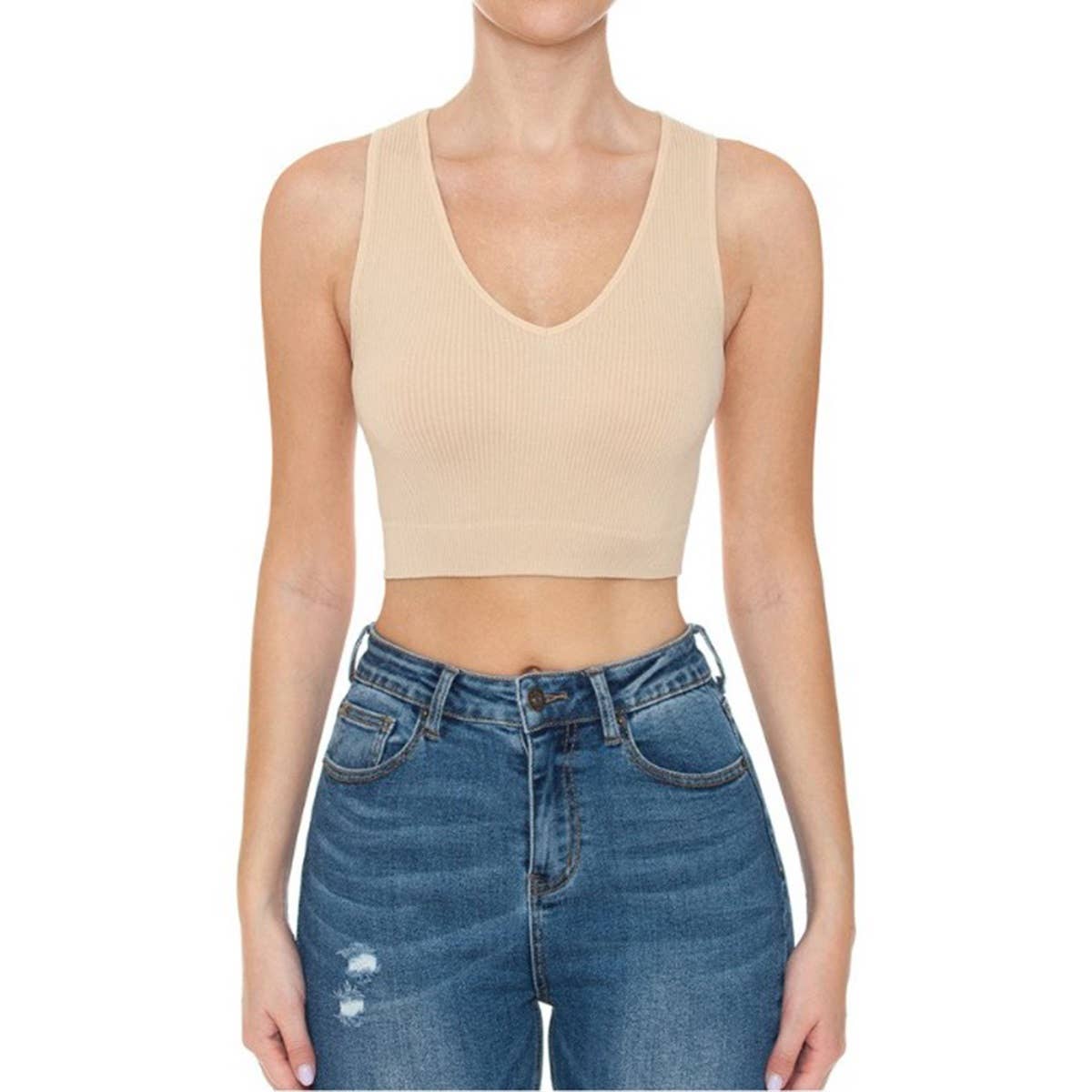 Timeless – wholesale Tank top – Women′s – Deep V Neck Ribbed Seamless Crop Tank Top1
