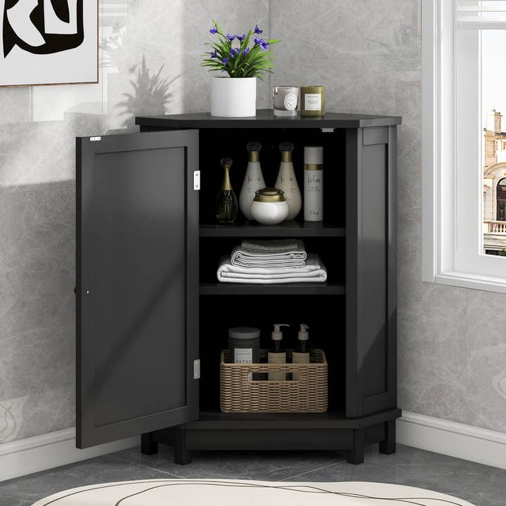 Orange County Decor - Wholesale Cabinet - Black Bathroom Cabinet Triangle Corner Storage Cabinet With Adjustable Shelf Modern Style Mdf Board Black Mdf3