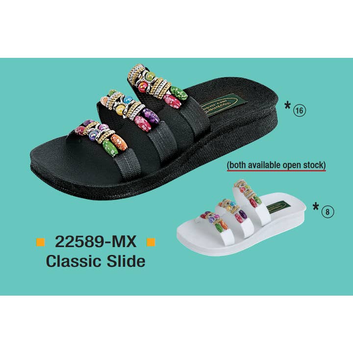 Classic Slide, 6-11, BK/WT for wholesale by Grandco Sandals