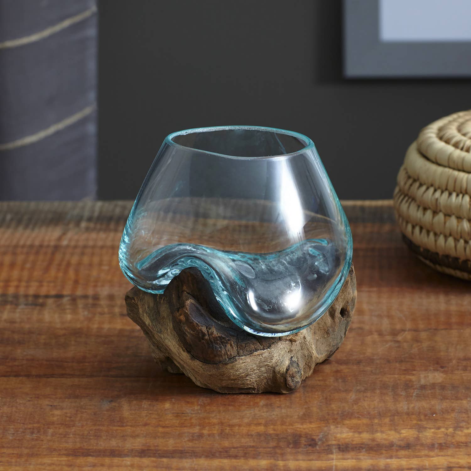 Cohasset Gifts - Wholesale Sculpture - Molten Glass & Wood Sculpture - Approx 12cm across2