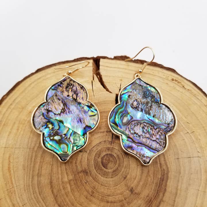 CHAKRA JEWELRY - Wholesale Dangle Earrings - Geometric Piece Natural Abalone Earrings1