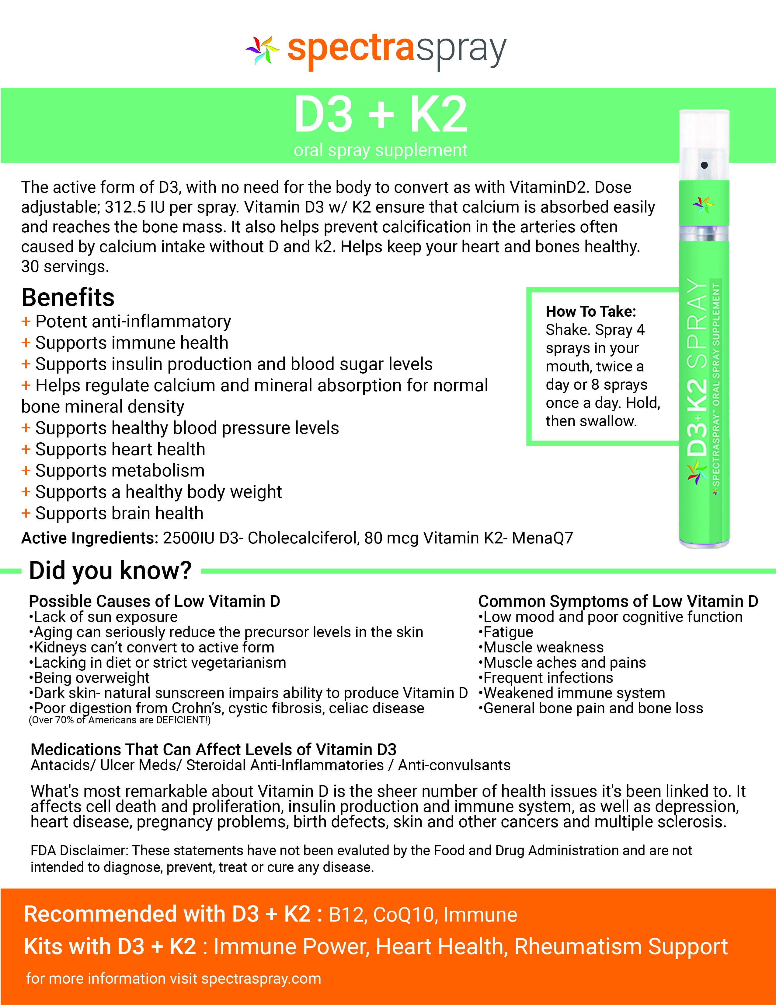 SpectraSpray Global - Venta al por mayor Suplementos/vitaminas para beber - Vitamina D3 W/K2 Spray Oral Vitamina6