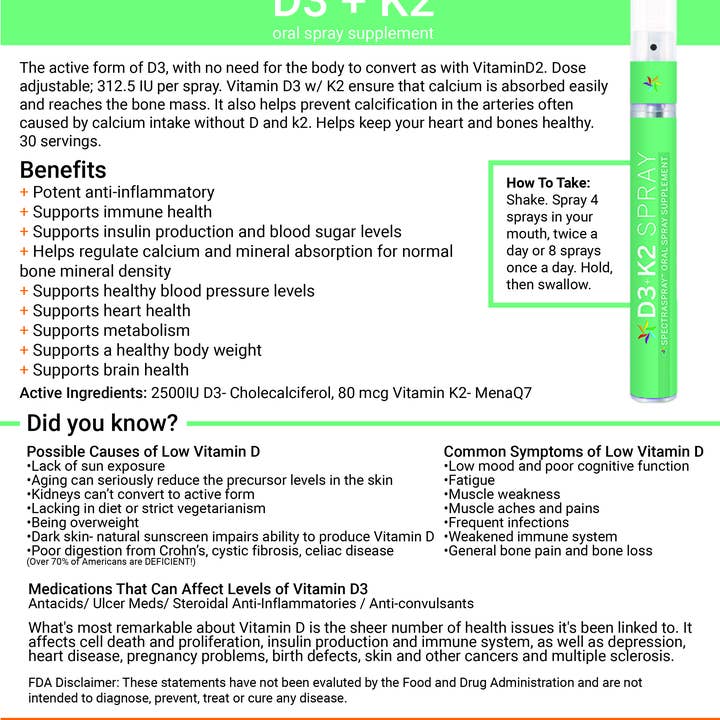 SpectraSpray Global - Venta al por mayor Suplementos/vitaminas para beber - Vitamina D3 W/K2 Spray Oral Vitamina6