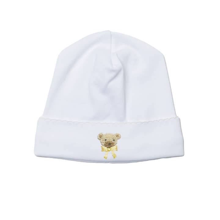 White Yellow Teddy Bear Pima Baby Hat for wholesale on Faire