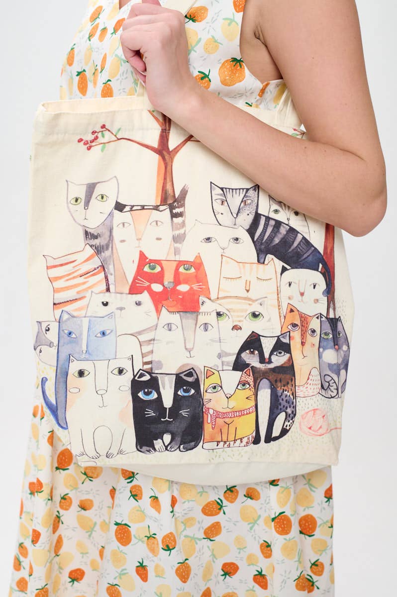 SM WARDROBE - Wholesale Tote Bag - Women's - MULTI CAT PRINTS TOTE BAG0