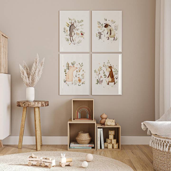 Impressões de Arte de Animais de Quinta - Conjunto de 4 por atacado de Urchin Bay