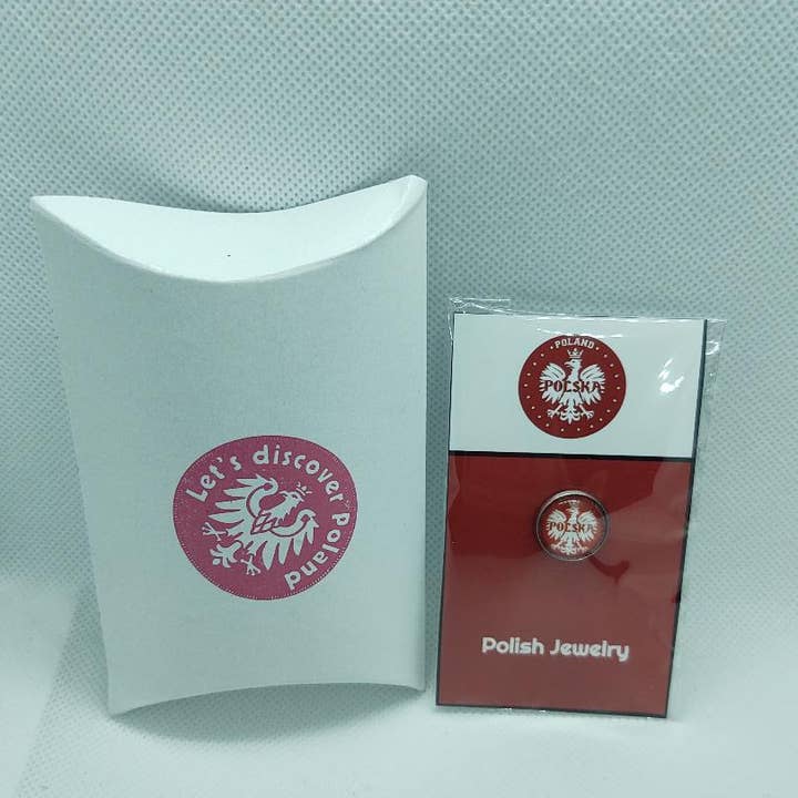 Diseño 17 Pin de Corbata Águila Polaca con Cabujón de Vidrio Color Plata Orzeł Biały Polska Polonia Polski para venta al por mayor de Pierogi Gifts