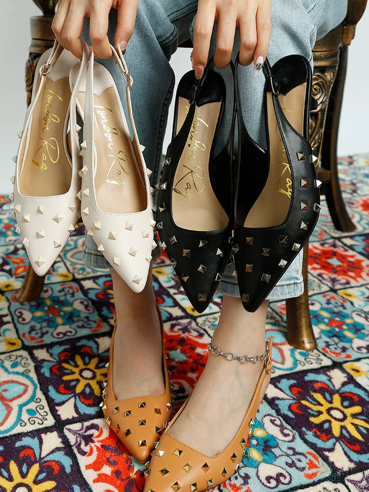 Hegron Stud Embellished Kitten Heels for wholesale by Rag Company