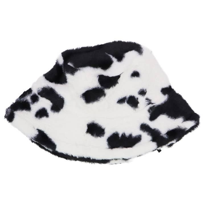 Cap Zone - Wholesale Bucket Hat - Women's - Cow Print Fluffy Faux Fur Bucket Hat5