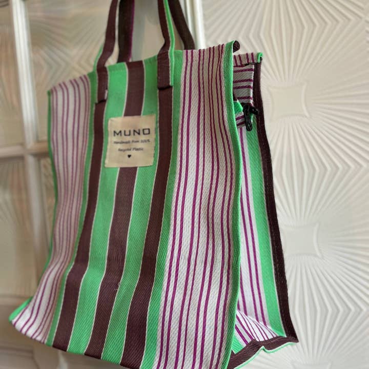 Muno - Wholesale Grocery/Shopping Bag - Handmade Recycled Nylon Shopping Bag - Green & Brown 3