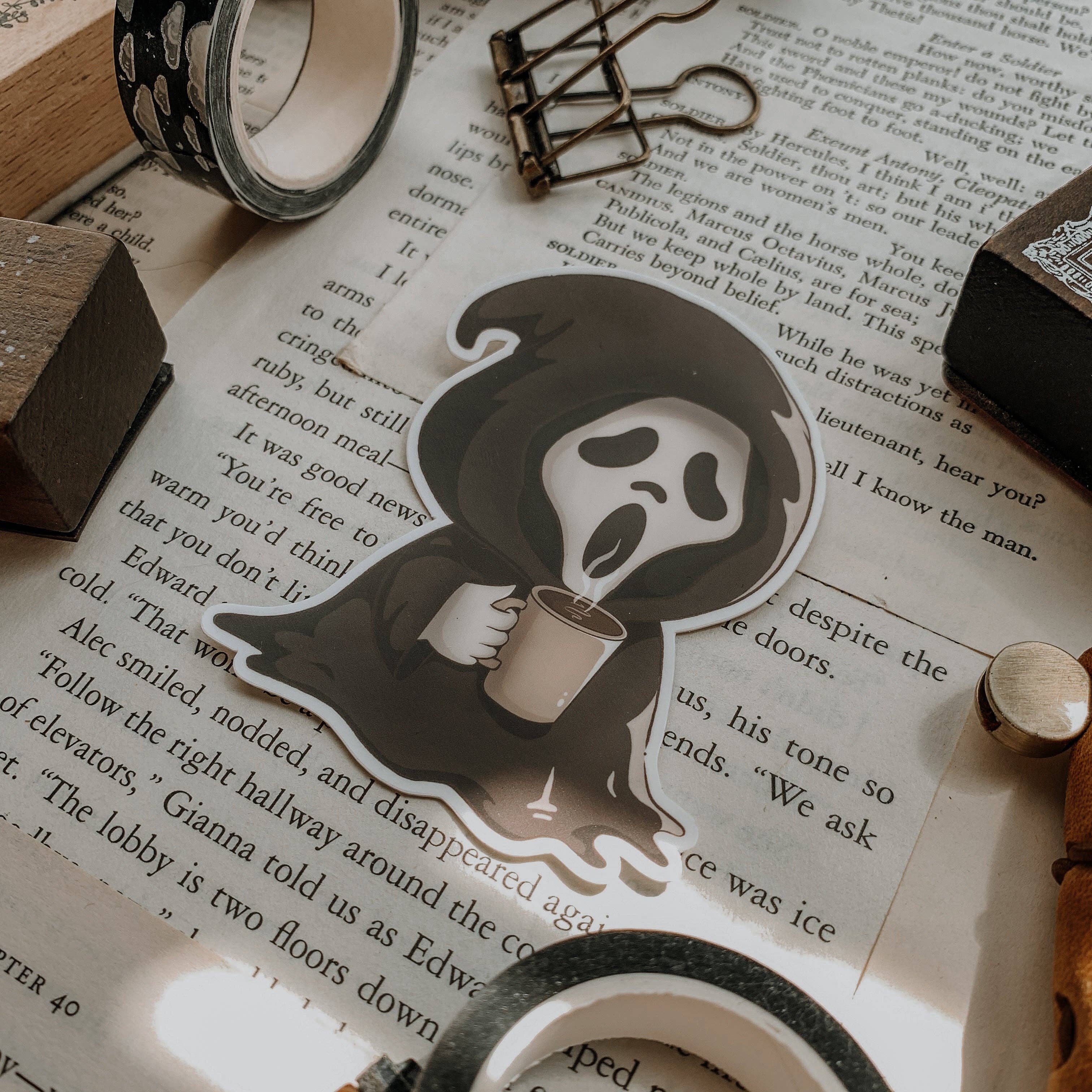 Savannah Scribbles Shop - Wholesale Sticker - Coffee Ghost Vinyl Sticker1