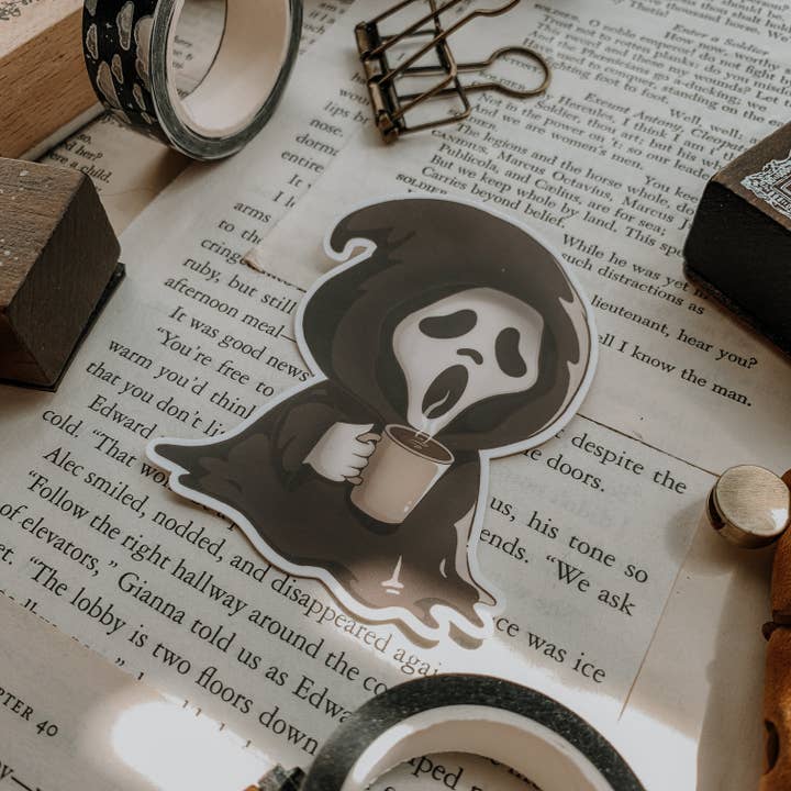 Savannah Scribbles Shop - Wholesale Sticker - Coffee Ghost Vinyl Sticker1