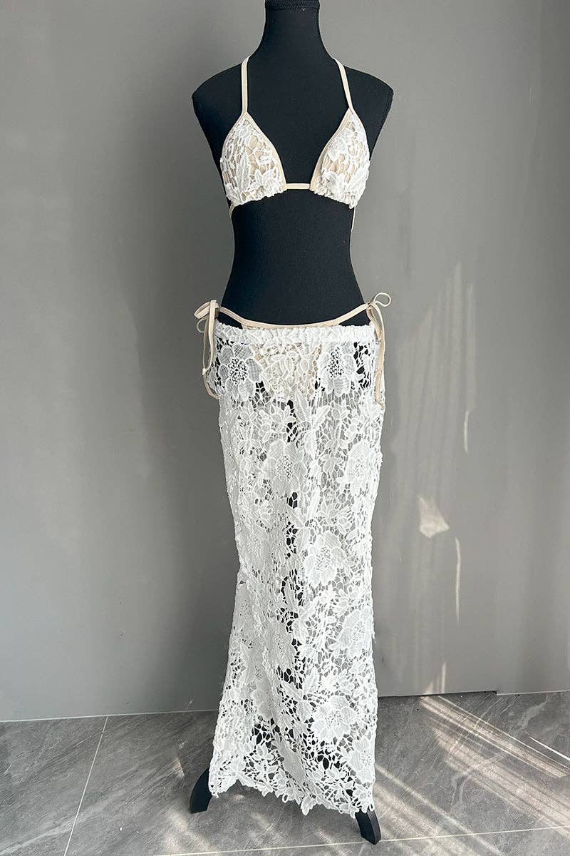 WHITE Floral Lace Three Piece Set for wholesale on Faire2