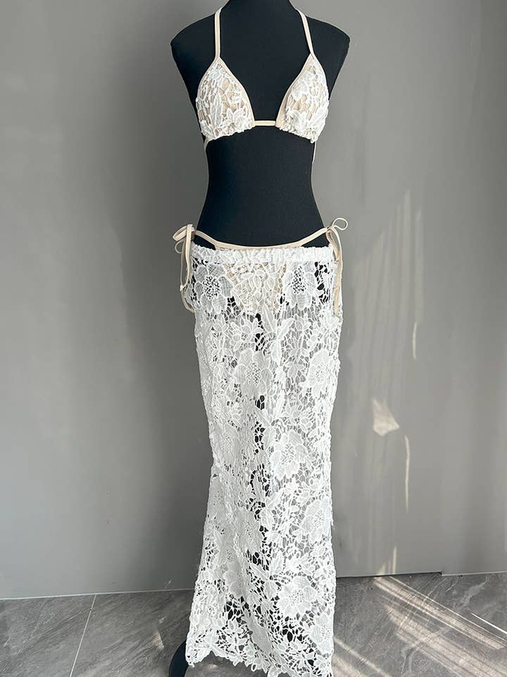 WHITE Floral Lace Three Piece Set for wholesale on Faire2