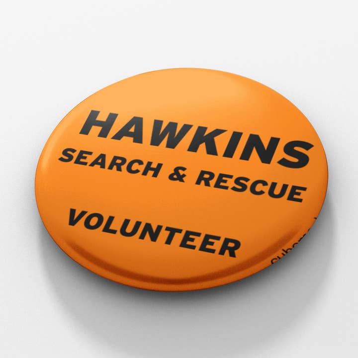 Hawkins Search & Rescue 1.5 inch button for wholesale by Cube Monkey Designs