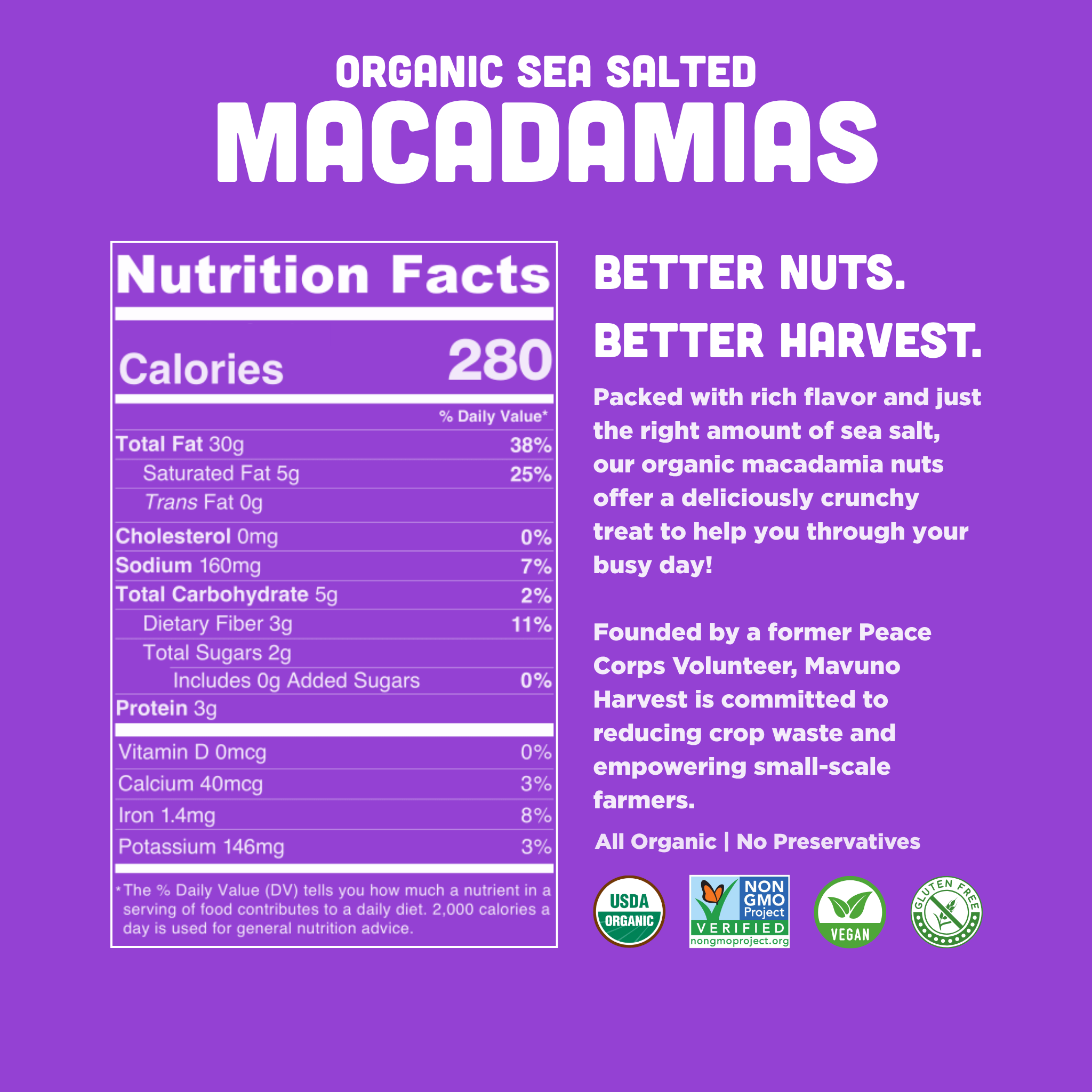 Mavuno Harvest Organics - Vente Noix - Noix de macadamia biologiques grillées à sec avec sel de mer, boîte de 6.2