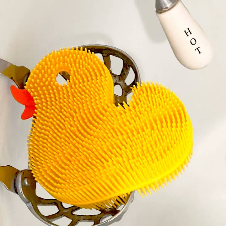 New People Company - Wholesale Bath Toy - Baby - Squigee / Duck / Yellow / Silicone Body Scrub Baby Bath Toy
