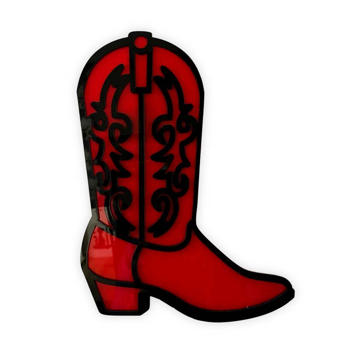Décoration murale BootScoot - Art acrylique de botte de cowboy rouge | Décor mural de style western pour la vente par MirrorPop