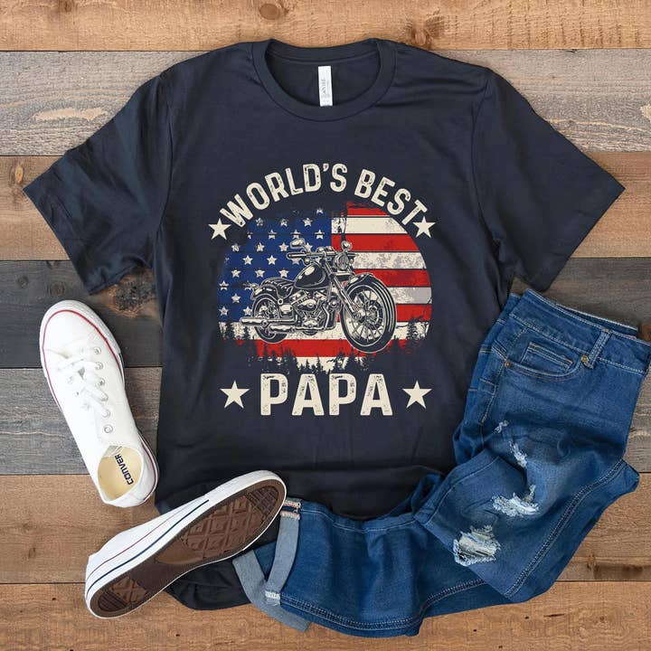 Retro World's Best Papa Vintage Shirt, Motorcycle Papa Shirt for wholesale by ShopLukeGifts
