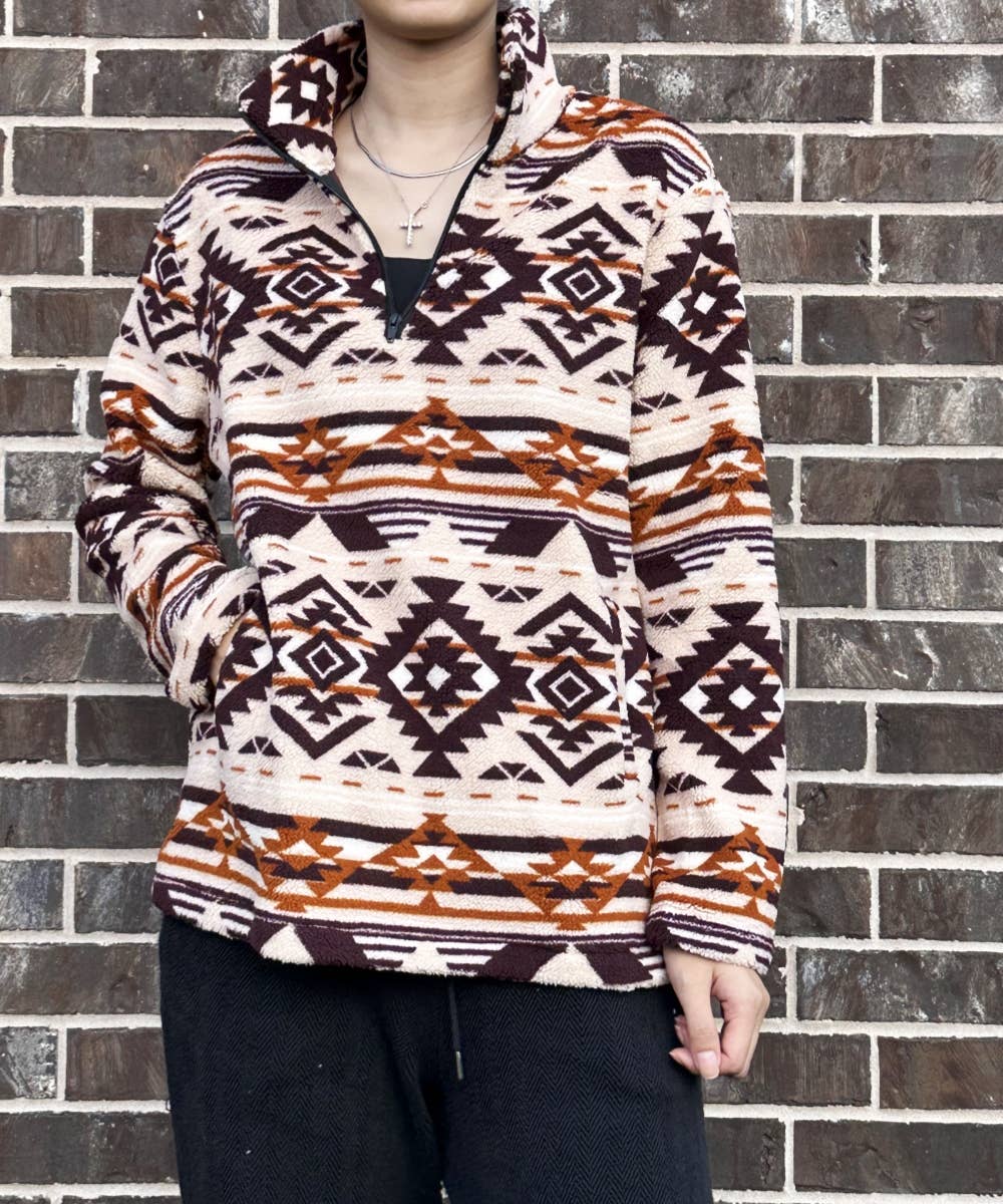 DESHENG ENTERPRISE - Wholesale Sweatshirt - Women's - WESTERN TRIBAL SHERPA PULLOVER TOP BLOUSE     1