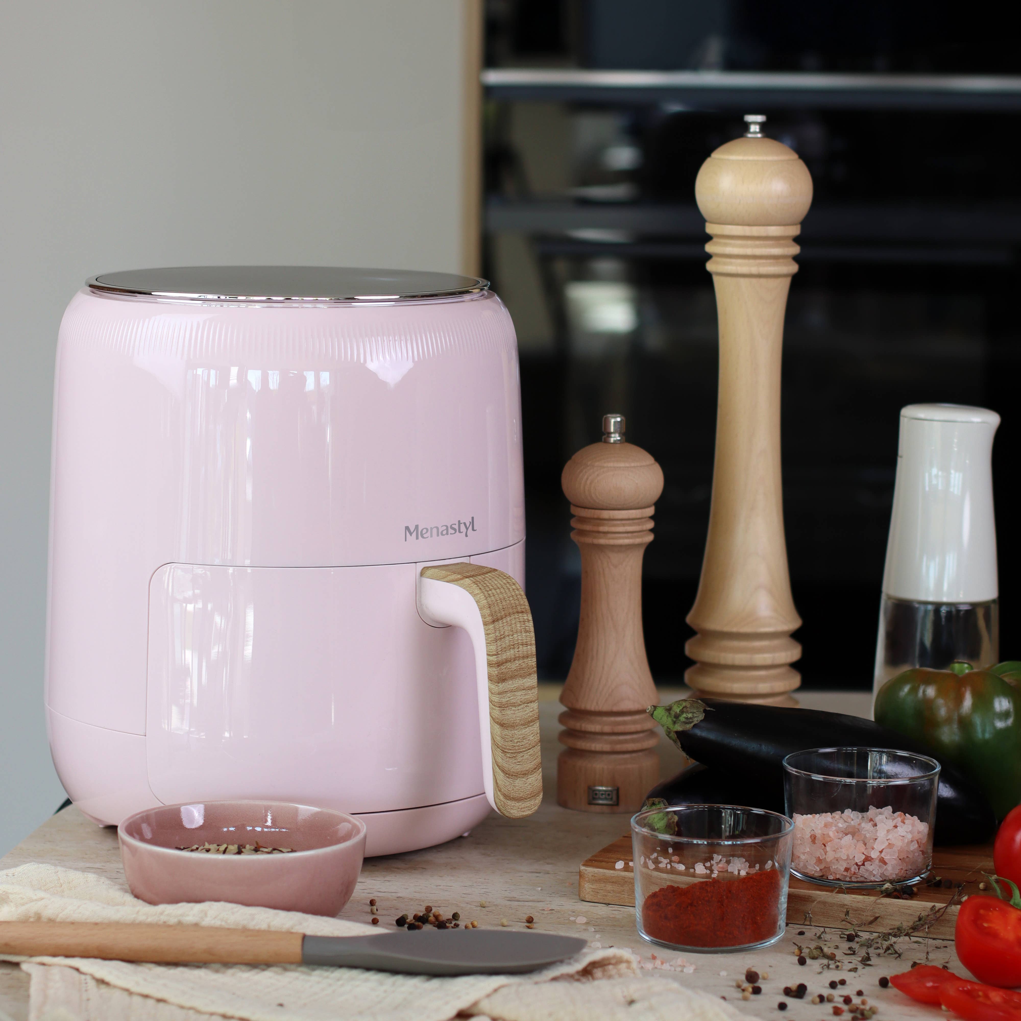 Menastyl - Wholesale Kitchen Appliance - Oil-free fryer 4.5l colorama pink wood-effect handle3
