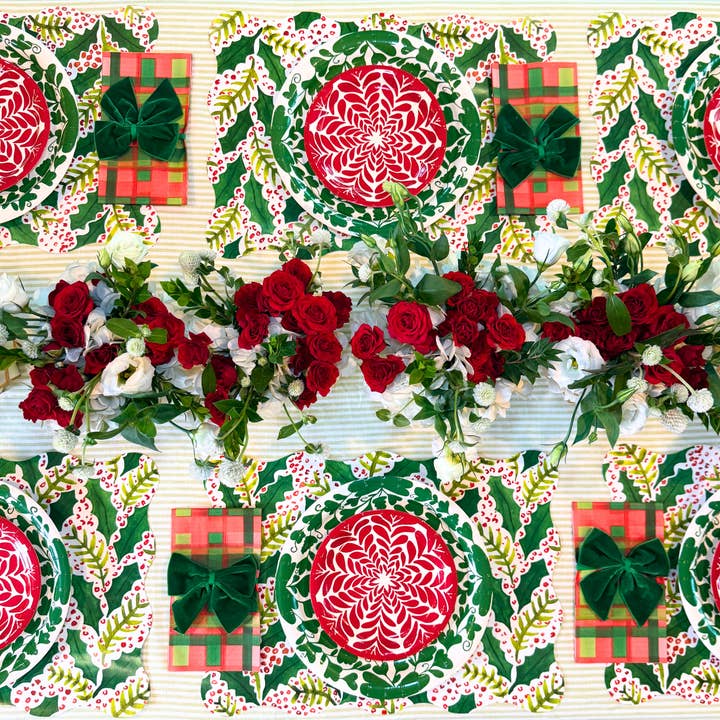 Lucy Grymes Designs - Wholesale Disposable placemat - Jolly Holly Scalloped Rectangle Paper Placemats | Set of 243