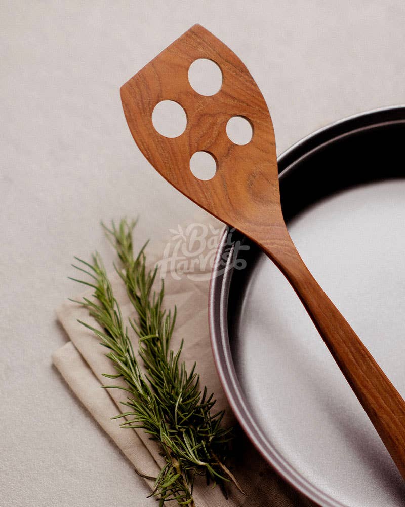 Bali Harvest – Utensílios para servir por atacado – Conjunto de espátula de madeira de teca - servidor de salada de colher de mistura4