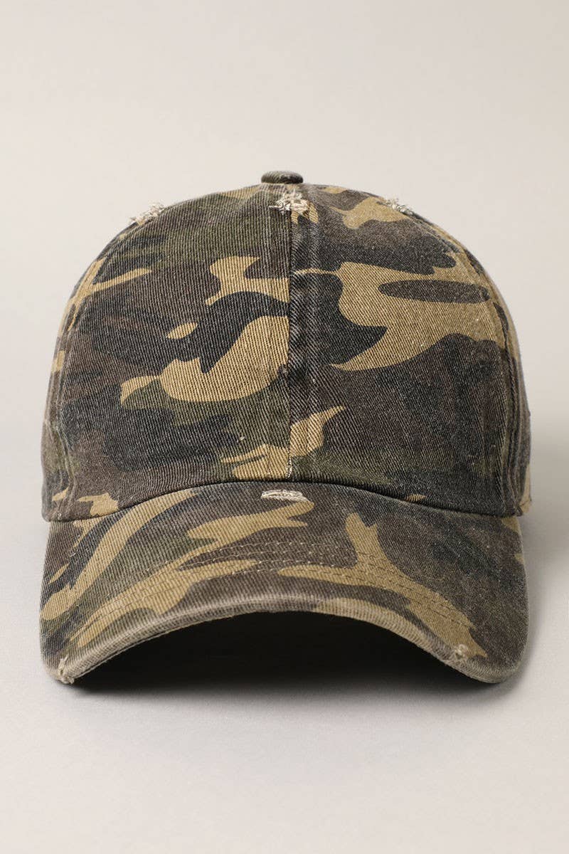 OLIVE Camouflage Distressed Cotton Baseball Cap Hat for wholesale on Faire1